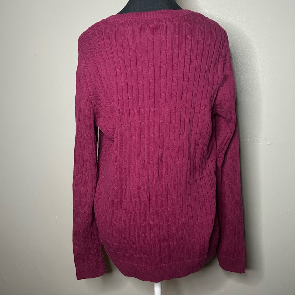 Women's 100% Cotton Cable Knit Sweater - Burgundy - Picture 3 of 6